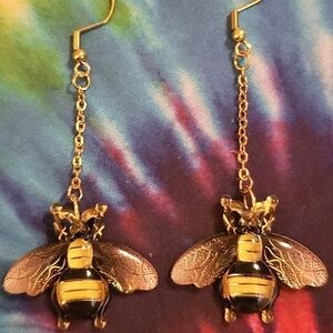 Handmade Black Yellow Bumblebee Dangle Earrings